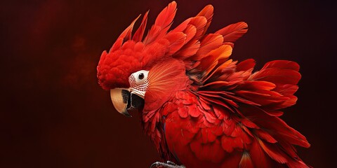 Fototapeta premium A red cockatoo with feathers that look like vibrant petals, feathers spread out in an elegant display