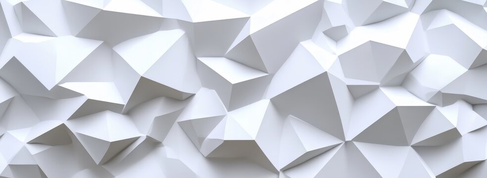 Abstract white geometric background with low-poly shapes and 3d perspective.
