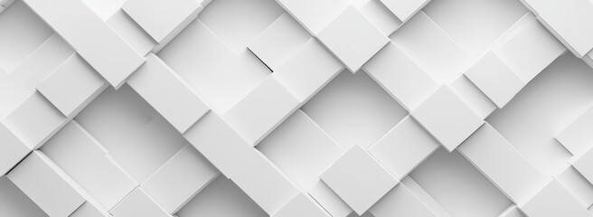 Abstract white geometric pattern, made of squares and rectangles, in a modern minimalist style.