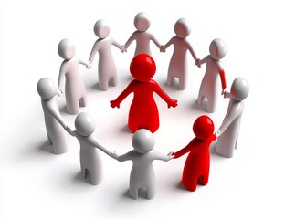 White figures in a circle with a red figure in the middle.