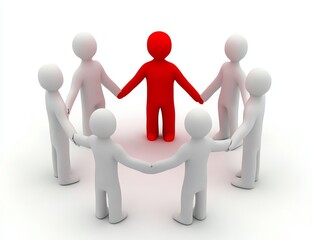 Red leader standing in a circle of white people.