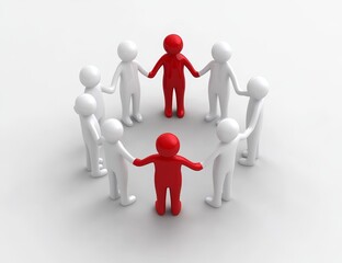 Red and white figures holding hands in a circle.