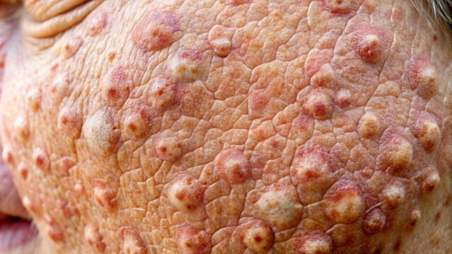 Dry, scaling skin reveals thickened patches, characteristic of ichthyosis vulgaris, a common condition causing rough,