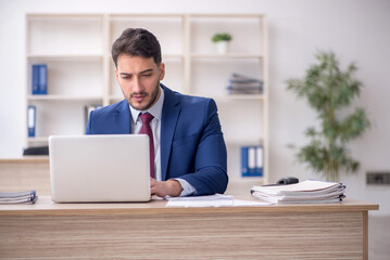 Naklejka premium Young male employee working in the office