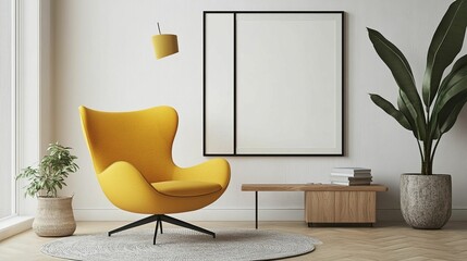 Fototapeta premium Scandinavian Interior Design of a Modern Living Room Featuring a Vibrant Color Premium Sitting Chair