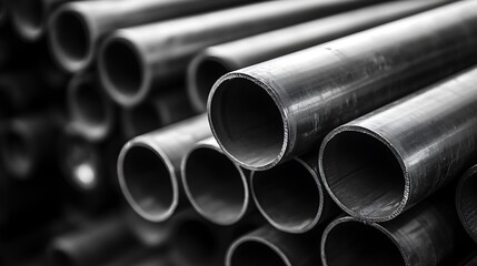 Close-up View of a Stack of Metal Pipes