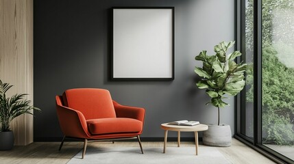 Scandinavian Interior Design of a Modern Living Room Featuring a Vibrant Color Premium Sitting Chair