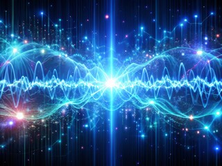 Obraz premium Electric noise pattern texture radiates a mesmerizing glow, pulsing with energy as sparkling pixels dance across the