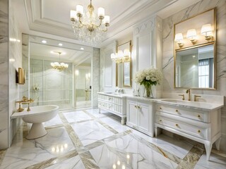 Fototapeta premium Elegant and luxurious, the marble tiles boast a radiant white hue, exuding sophistication and timeless allure, creating