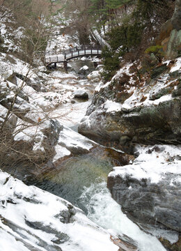 Snow covered Darian Falls at Cheondong valley of Sobaeksan Mountain near Danyang-gun, South Korea
