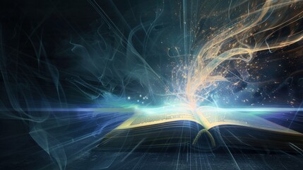 Mystical Book with Glowing Light and Smoke