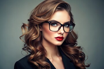 Obraz premium Elegantly coiffed, stylish woman dons a pair of chic eyeglasses, her trendy hairstyle a perfect blend of sophistication