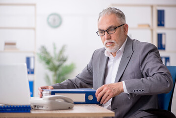 Old male employee working in the office