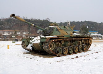 Chuncheon-si, Gangwon-do, South Korea - February 13, 2013: M48A2C Tank is on display in the playground of 102 Supplementary Force