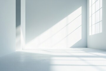 Fototapeta premium Minimalist white room interior with window and sunlight.