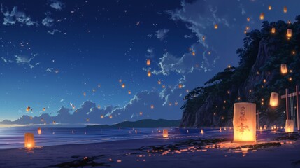 Fototapeta premium beautiful anime background of a beautiful night