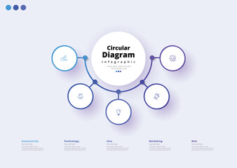 Modern minimalist elegant clean circular 5 steps editable diagram infographic design template vector