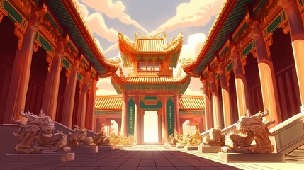 Obraz premium beautiful anime background of a king's palace, tall gate