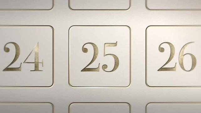 Advent Calendar door reveal Number 25, white cream gold, Christmas door green screen sting transition animation