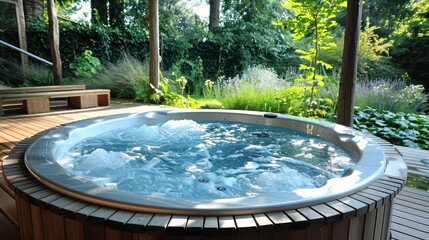 Hot tub with bubbles in the garden AI generated image