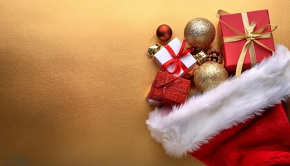 colorful gift box inside a christmas hat or red santa hat during christmas day celebration on isolated color background