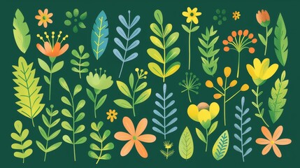 Colorful Floral Pattern with Green Background
