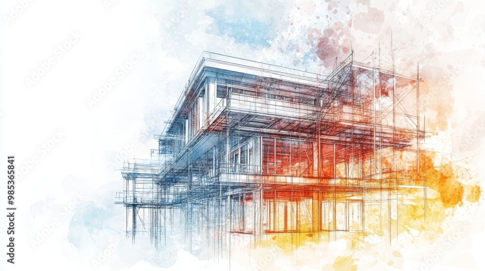 Poster abstract watercolor building architecture sketch design