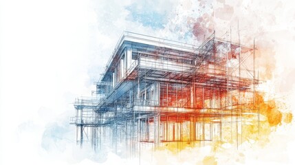 Abstract Watercolor Building Architecture Sketch Design