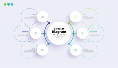 Modern minimalist elegant clean circular 6 steps editable diagram infographic design template vector