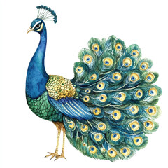 Fototapeta premium Peacock watercolor clipart illustration isolated