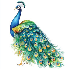 Obraz premium Peacock watercolor clipart illustration isolated