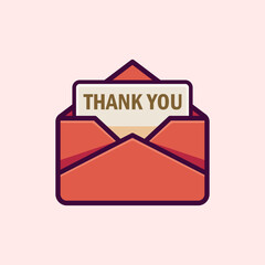 Colorful Cartoon Vector Illustration of a Thank You Note Enclosed in a Stylish Envelope, Perfect for Appreciation Messages and Personalized Greetings