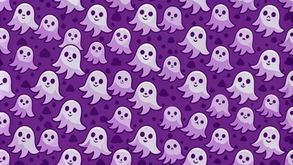 Fototapeta premium Violet cute ghost Halloween seamless pattern, Halloween, spooky, ghost, violet, cute, pattern, seamless, background, fun