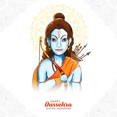 Fototapeta premium Illustration of lord rama indian holiday card happy dussehra festival background