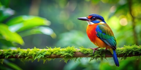 Colorful bird perched on a branch in a lush green forest, bird, colorful, branch, perched, lush, green, forest, wildlife