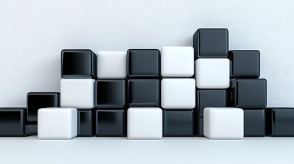 An abstract pattern of black and white cubes creates a mesmerizing, optical illusion background.