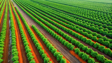 Aerial view of organic carrot plants in cultivated field, agriculture, organic, farming, vegetables, carrots, daucus carota