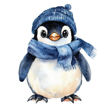 recommend clip art: Penguin watercolor clipart illustration isolated