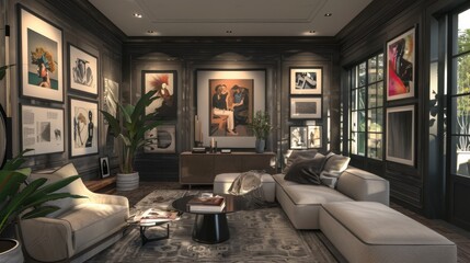Fototapeta premium A living room with a black and white theme