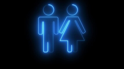  neon  people animation icon man person contact sign symbol on black background Women and man icon. 