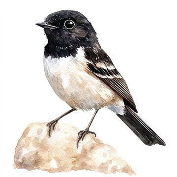 recommend clip art: Pied Bushchat  watercolor clipart illustration isolated