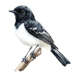 Pied Bushchat  watercolor clipart illustration isolated