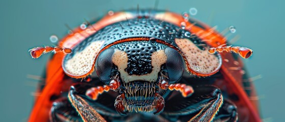Close-Up of a Colorful Beetle with Water Droplets