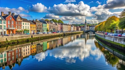 Naklejka premium Bank of the river Lee in Cork, Ireland, River Lee, Cork, Ireland, city, urban, waterfront, buildings, architecture, landmark