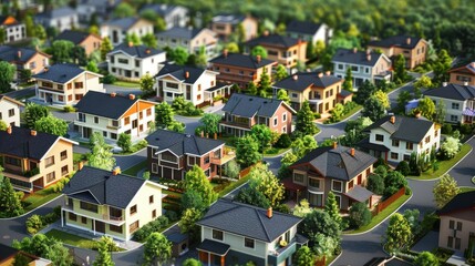 Obraz premium A neighborhood with many houses and trees