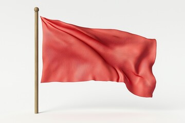 Red Flag Waving in Wind on White Background.
