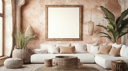 Stylish Boho-Style Photo Frame Mockup in Modern Natural Interior Setting