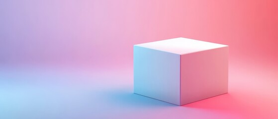 White Cube on Pink and Blue Gradient Background.