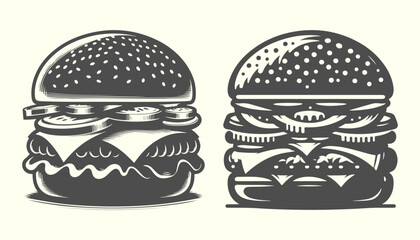 Silhouette of hamburger. Black silhouette of juicy burger, great for snack, meal, and fast food branding