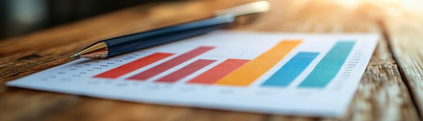 Business Chart with Pen on Wooden Desk